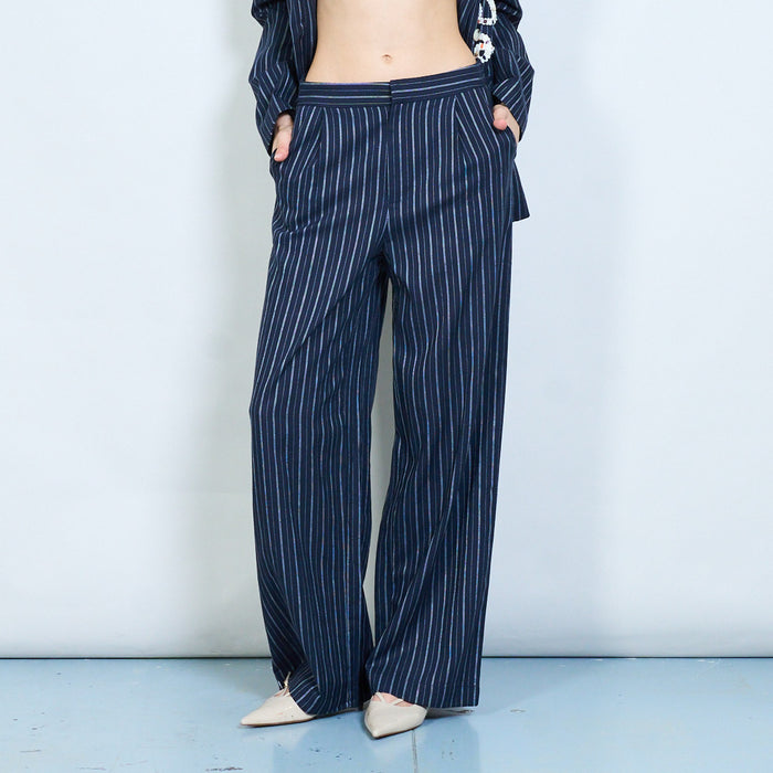 Pinstripe wide leg tailored trousers wholesale