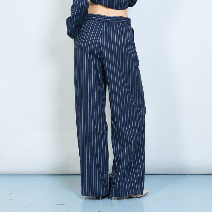 Pinstripe wide leg tailored trousers wholesale
