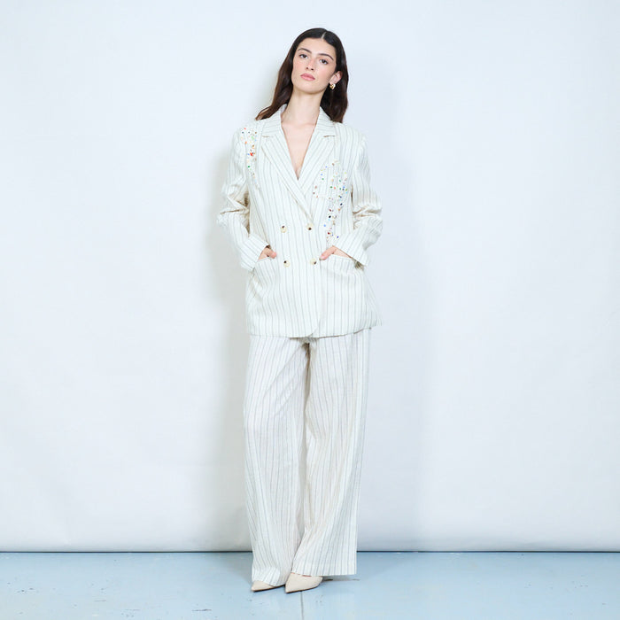 Pinstripe wide leg tailored trousers wholesale