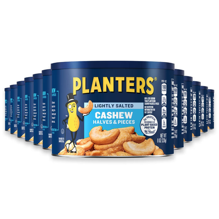 PLANTERS Lightly Salted Halves & Pieces Cashews - 8 oz - 12 Pack