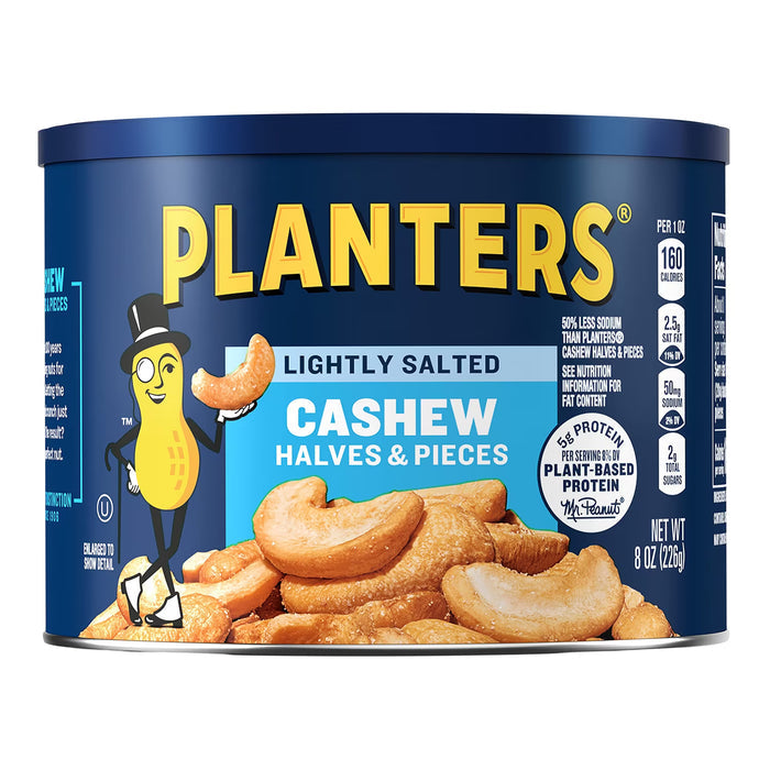 PLANTERS Lightly Salted Halves & Pieces Cashews - 8 oz - 12 Pack