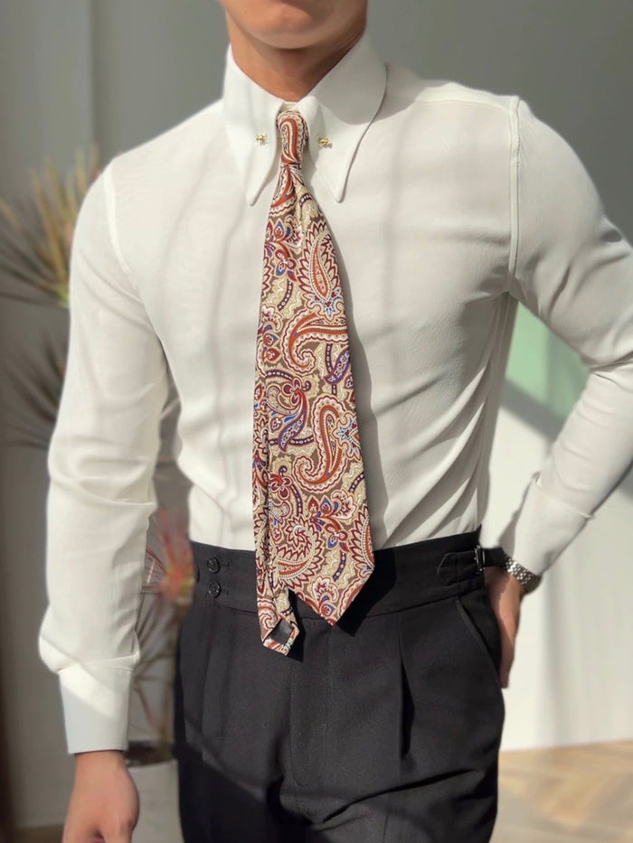 Pointed Collar Shirt with Collar Bar BRABION