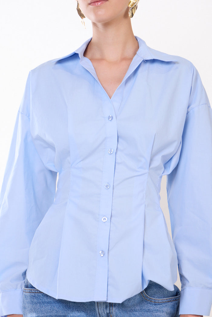 Pointed-collar shirt with gathered sleeve details wholesale