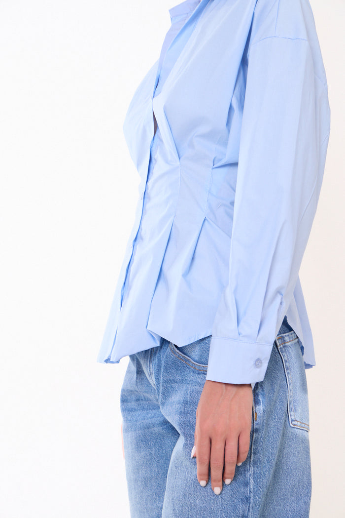 Pointed-collar shirt with gathered sleeve details wholesale