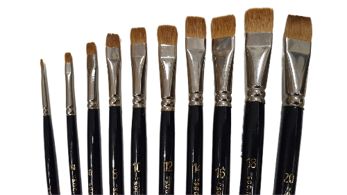 oil painting brushes with long handles, featuring pure red sable hair and nickel plated seamless ferrules.