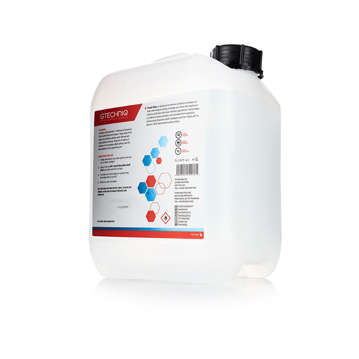 Gtechniq Panel wipe 5L Bottle back View on a white background.