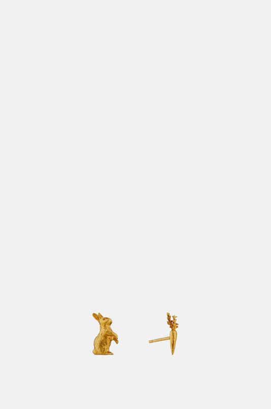 Alex Monroe Rabbit and Carrot Asymmetric Earrings Gold.