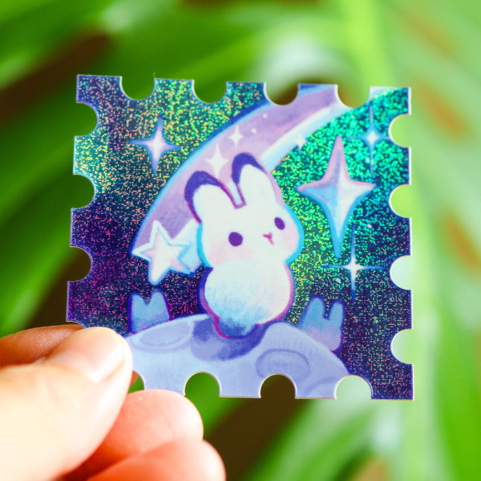 Rabbit in Outerspace Holographic Stamp Sticker