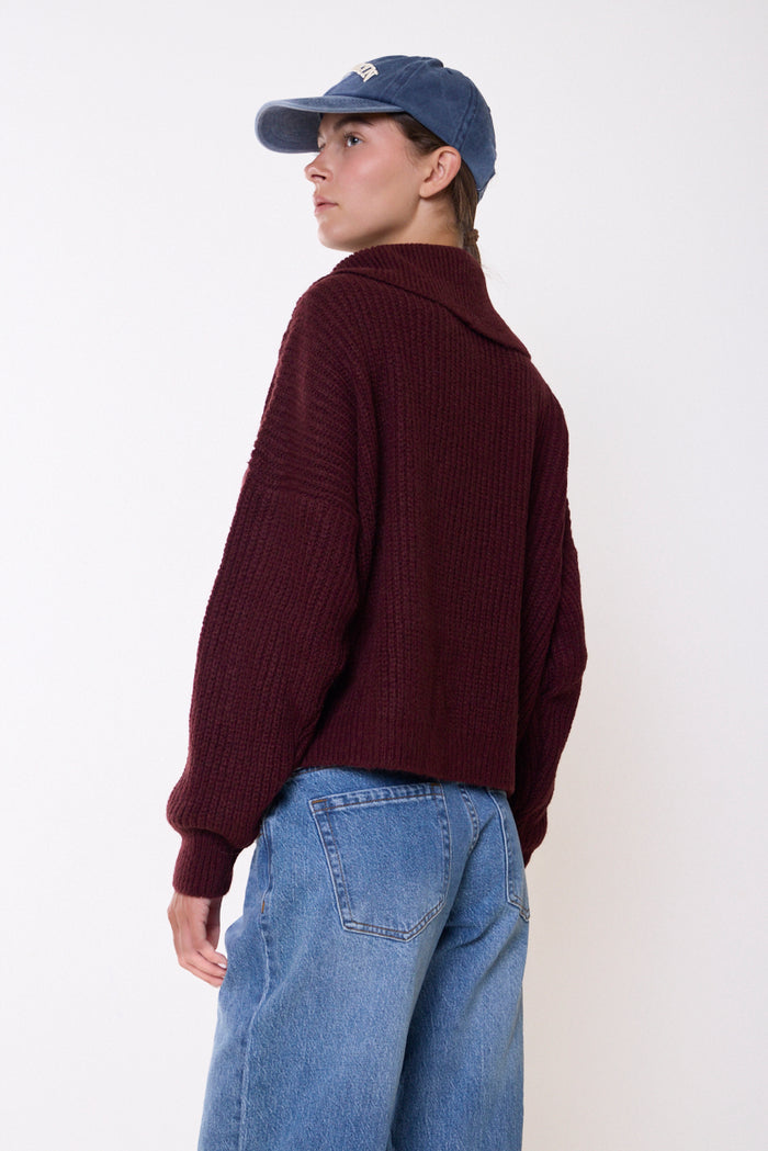 Ribbed funnel-neck quarter-zip knit sweater wholesale