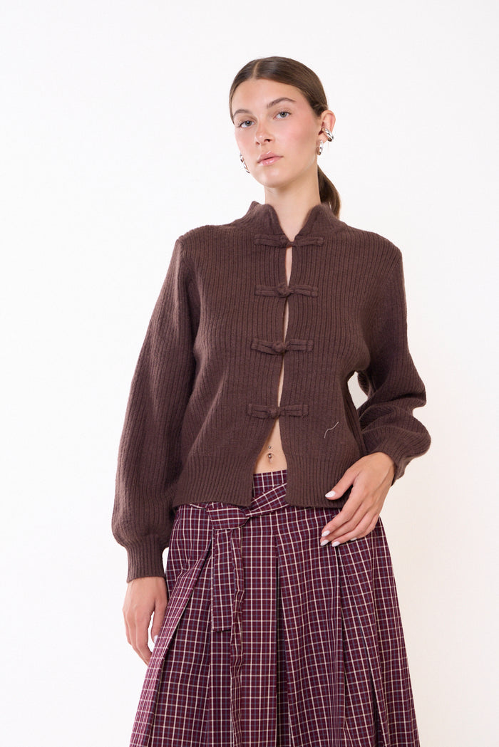 Ribbed mandarin-collar toggle cardigan wholesale