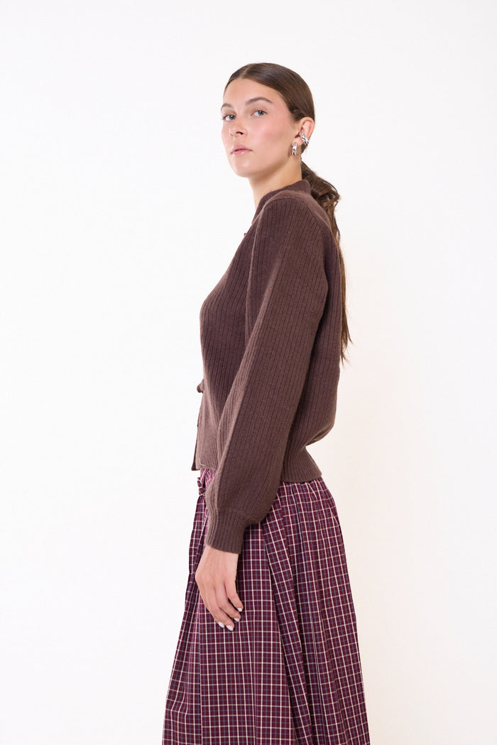 Ribbed mandarin-collar toggle cardigan wholesale