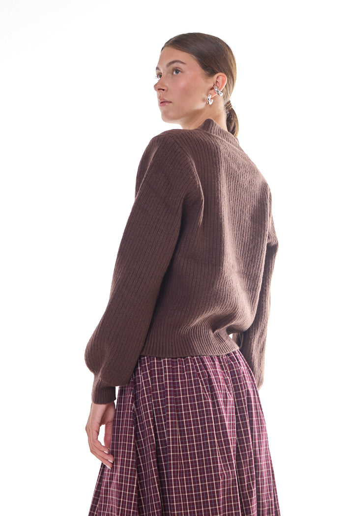 Ribbed mandarin-collar toggle cardigan wholesale