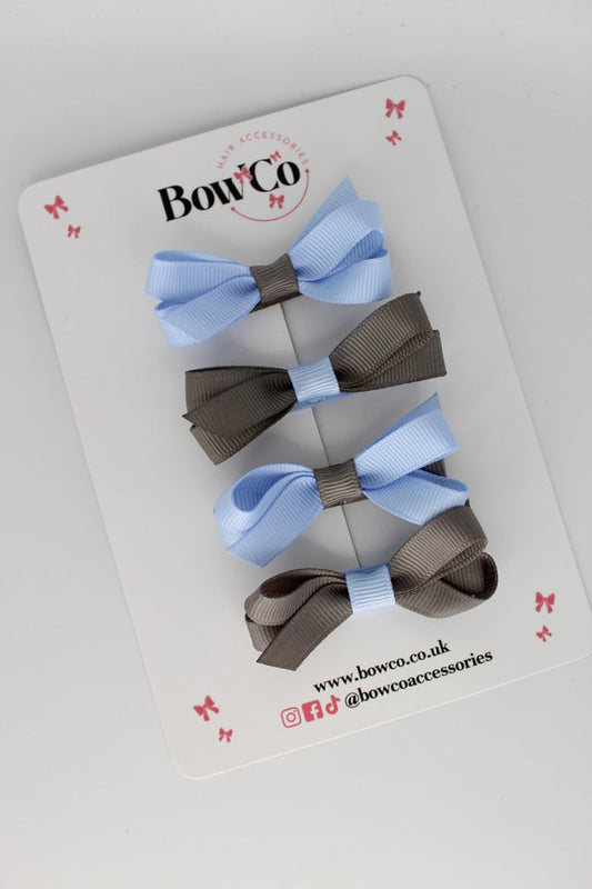 School Bluebell and Grey Ballerina Bows - Set of 4 - Clip