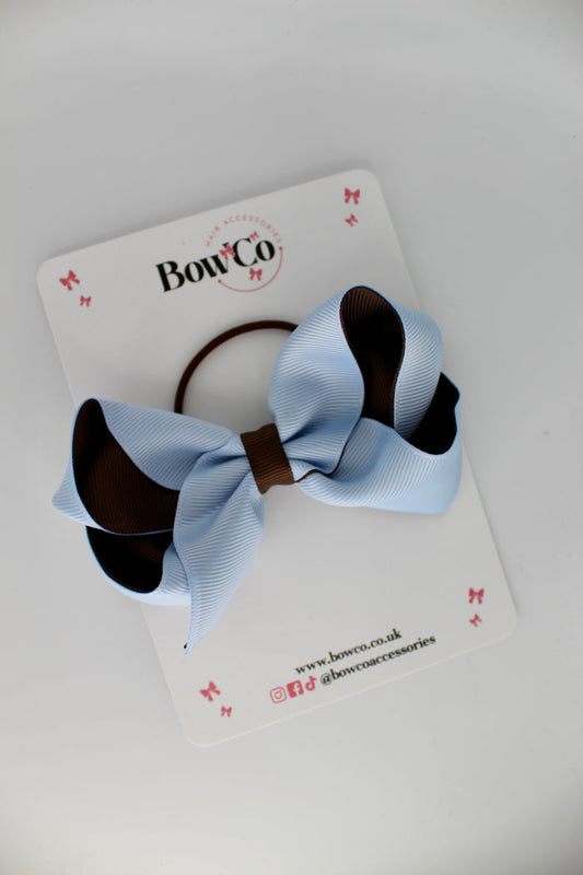 School Bow Bluebell and Brown - Loop Bow - Elastic