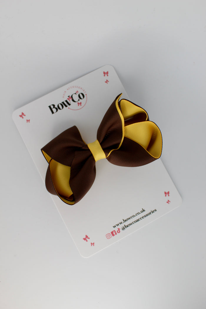School Bow Brown and Yellow Gold - Loop Bow - Clip