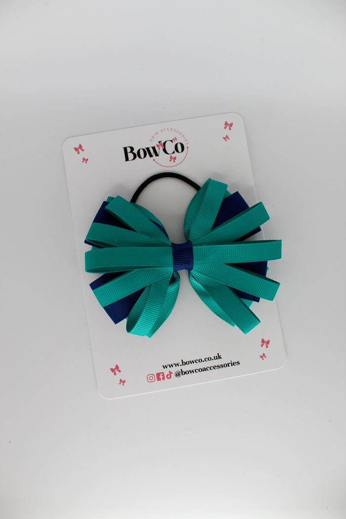School Bow Jade Green and Navy Blue - Spiral Bow - Elastic