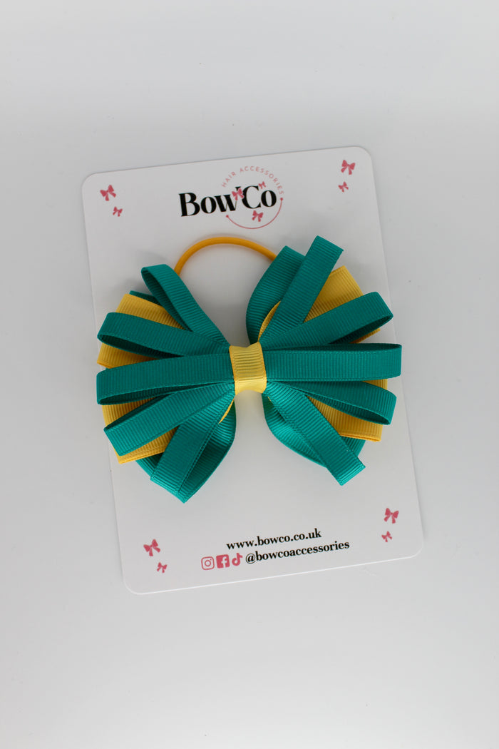 School Bow Jade Green and Yellow Gold - Spiral Bow - Elastic