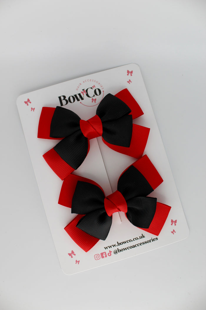 School Bow Red and Black - Layer Bow Set - Clip