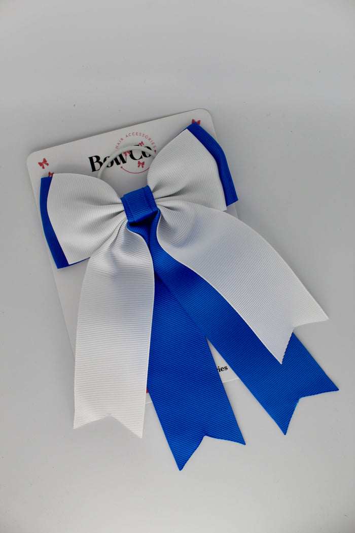 School Bow Royal Blue and White - Classic Tail Bow - Elastic