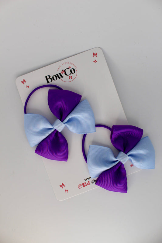 School Bows - Twist Bow Set - Elastic - Purple and Bluebell