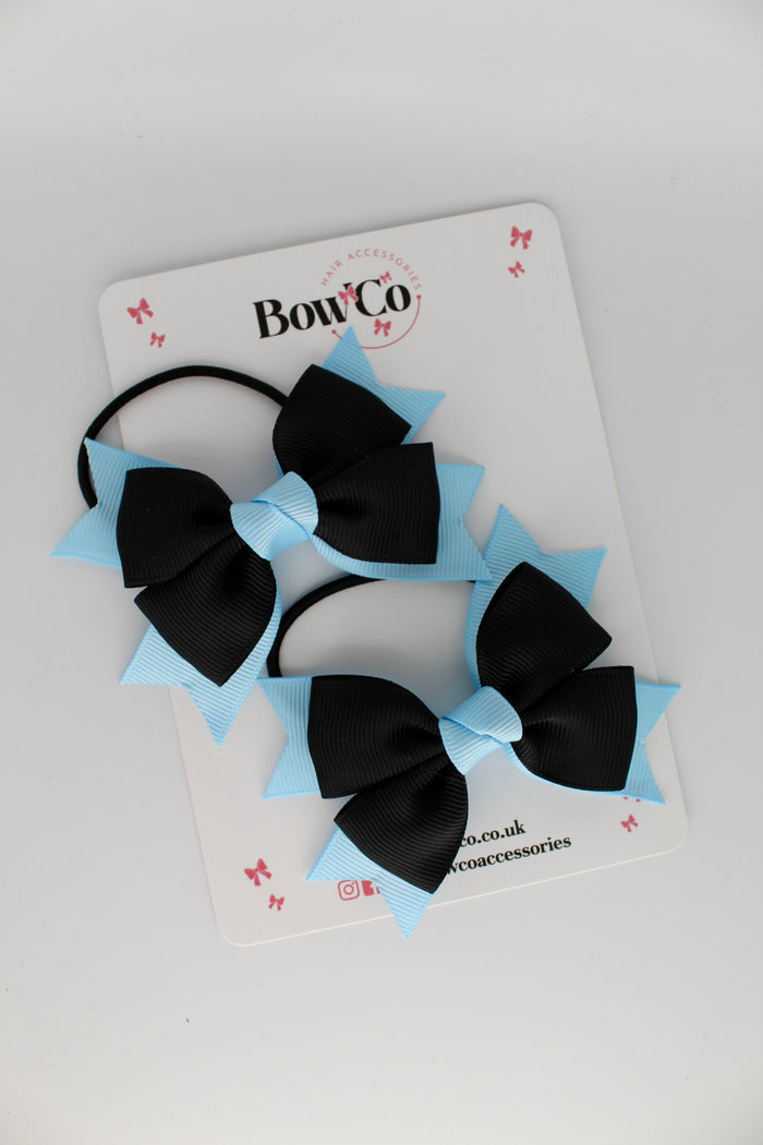 School Bows Black and Blue Topaz - Knot Bow Set - Elastic