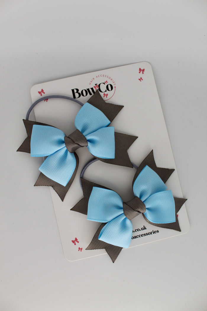 School Bows Blue Topaz and Metal Grey - Knot Bow Set - Elastic