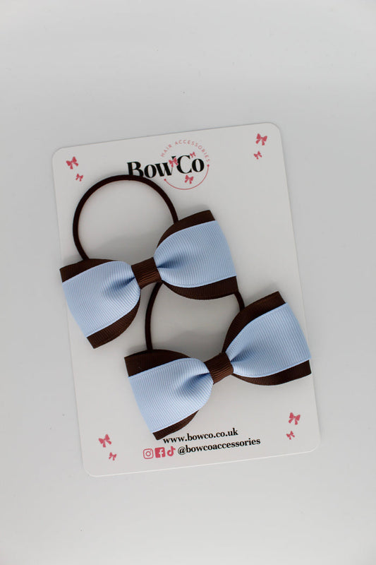 School Bows Bluebell and Brown - Tuxedo Bow Set - Elastic