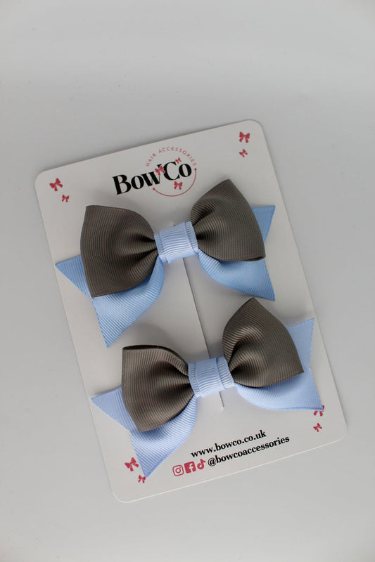 School Bows Bluebell and Metal Grey - Bow Tail Set - Clip