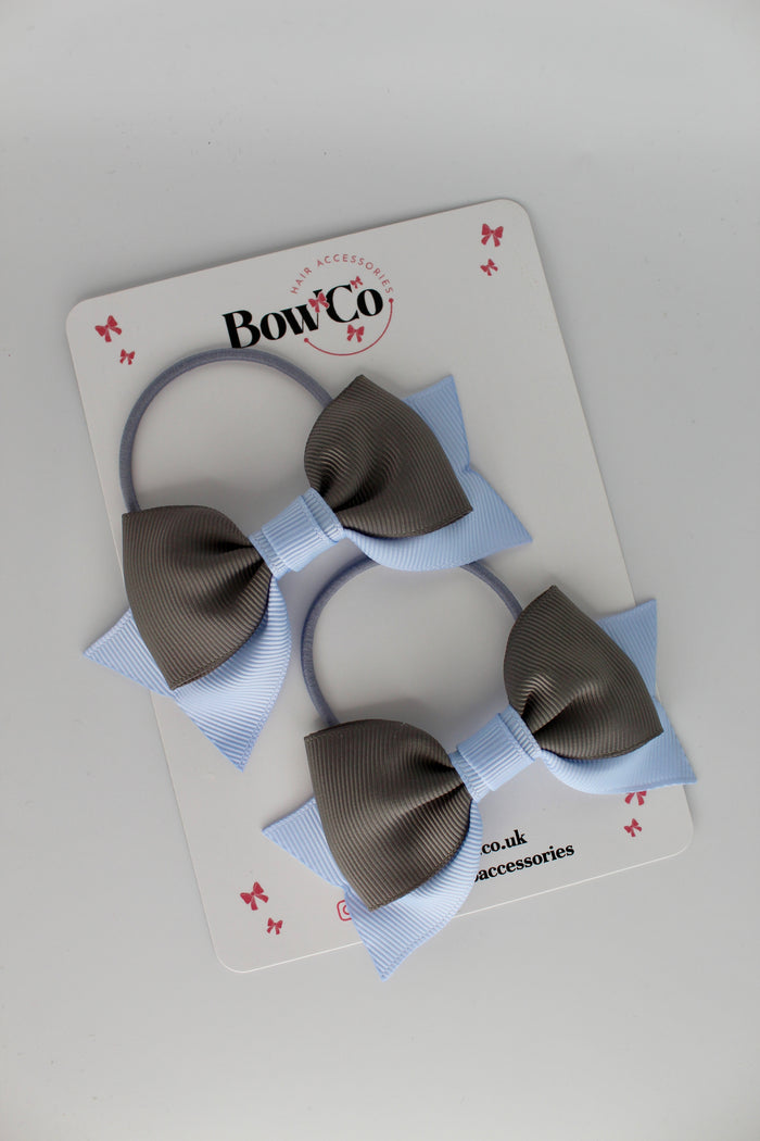 School Bows Bluebell and Metal Grey - Bow Tail Set - Elastic