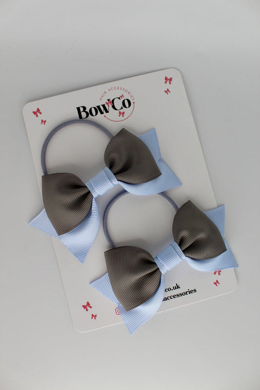 School Bows Bluebell and Metal Grey - Bow Tail Set - Elastic