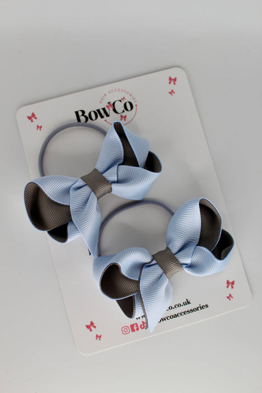 School Bows Bluebell and Metal Grey - Loop Bow Set - Elastic