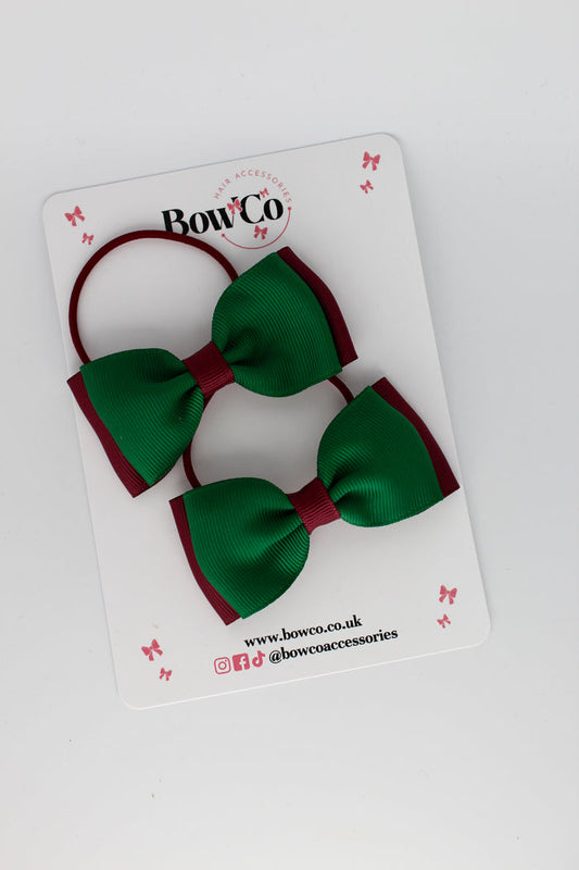 School Bows Forest Green and Burgundy - Double Lapel Set - Elastic
