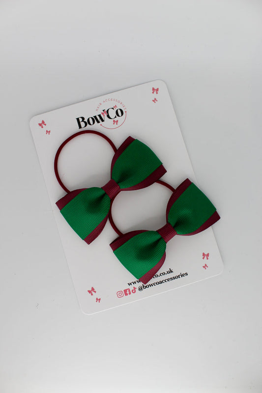 School Bows Forest Green and Burgundy - Tuxedo Bow Set - Elastic