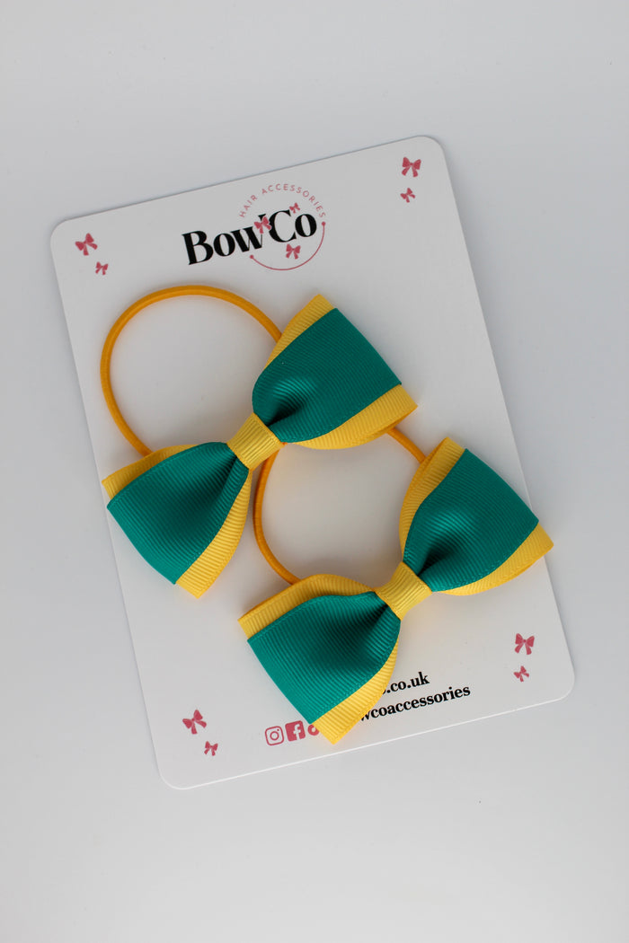 School Bows Jade Green and Yellow Gold - Tuxedo Bow Set - Elastic