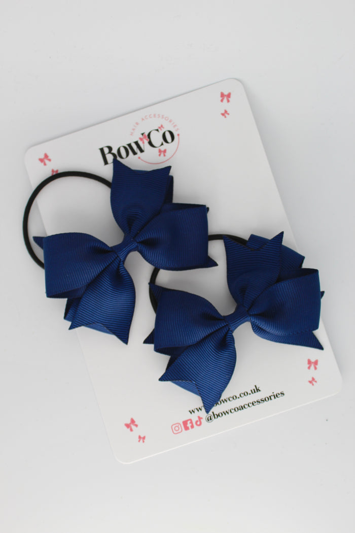 School Bows Navy Blue - Layer Tail Bow Set - Elastic