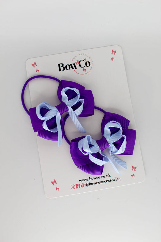 School Bows Purple and Bluebell - Double Bow Set - Elastic