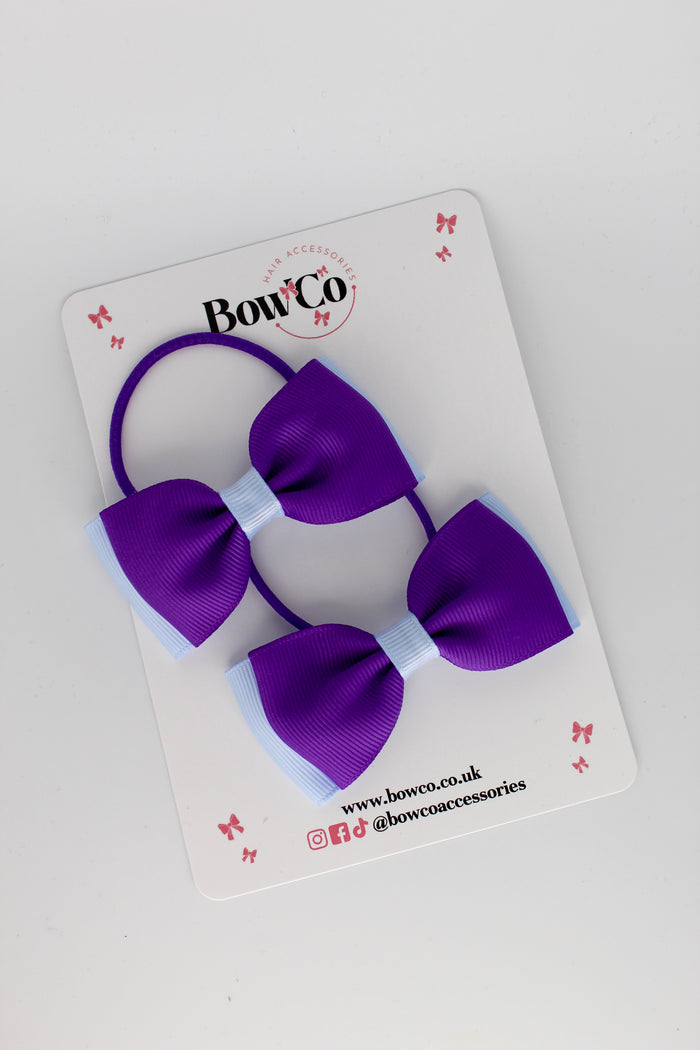 School Bows Purple and Bluebell - Double Lapel Bow Set - Elastic