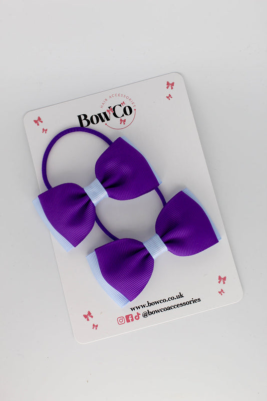 School Bows Purple and Bluebell - Double Lapel Bow Set - Elastic