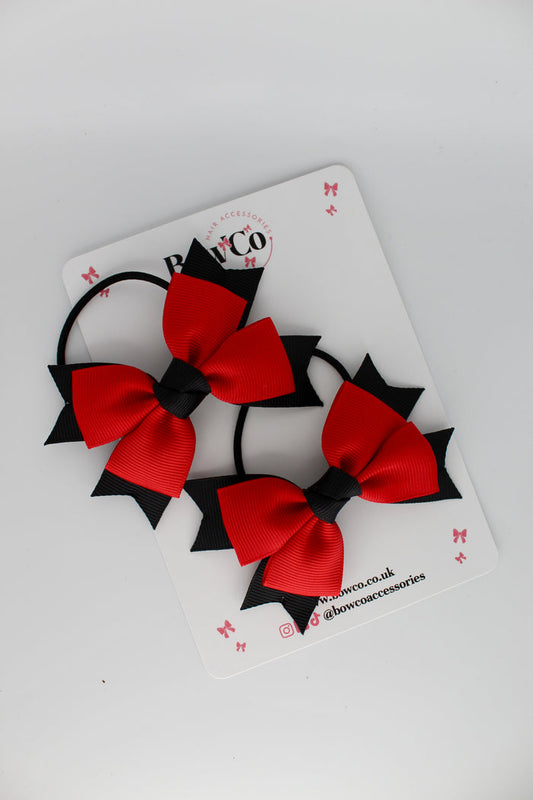 School Bows Red and Black - Knot Bow Set - Elastic