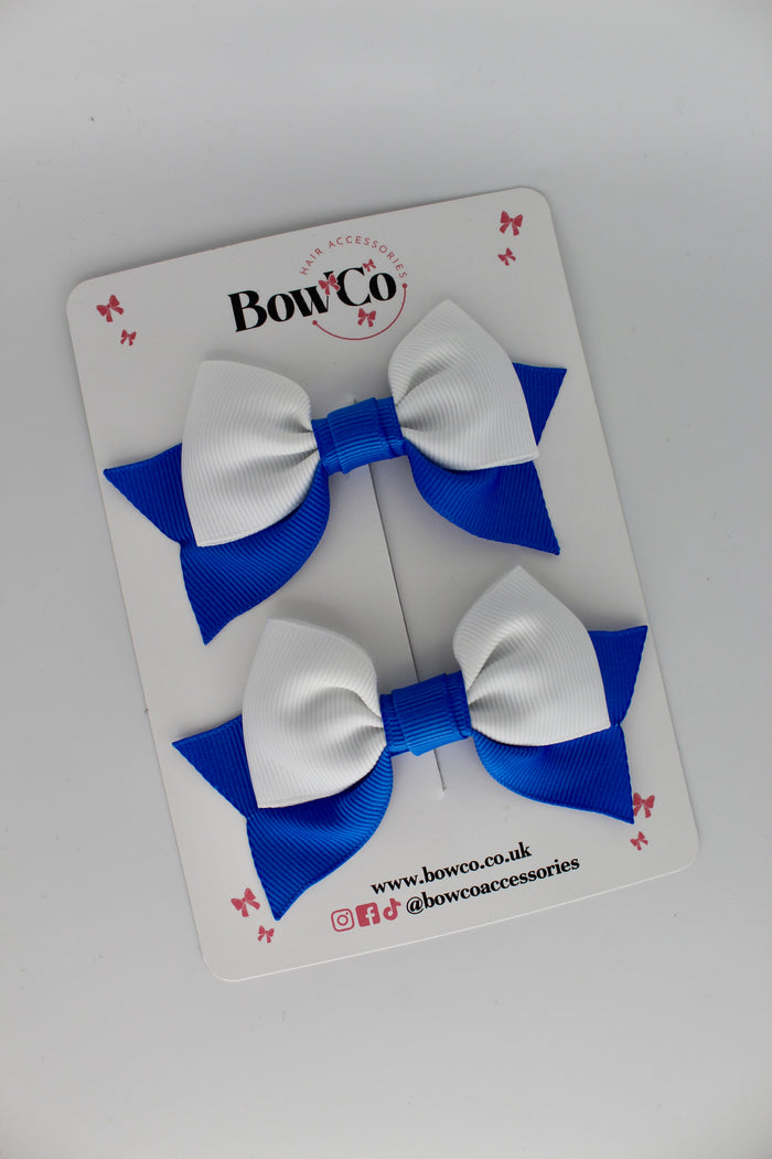 School Bows Royal Blue and White - Bow Tail Set - Clip