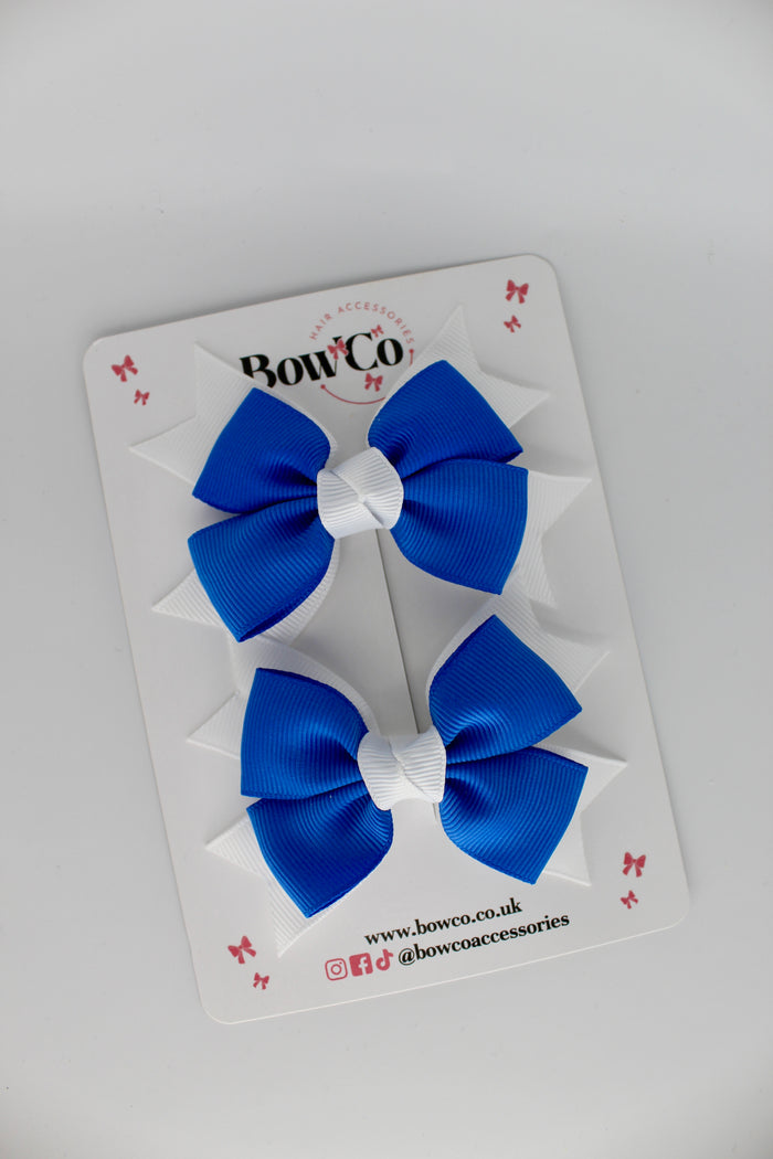 School Bows Royal Blue and White - Knot Bow Set - Clip