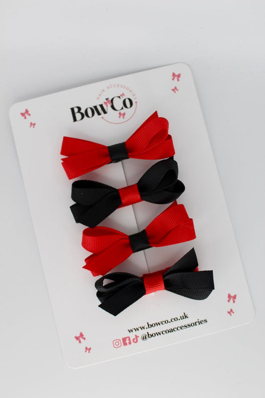 School Red and Black Ballerina Bows - Set of 4 - Clip