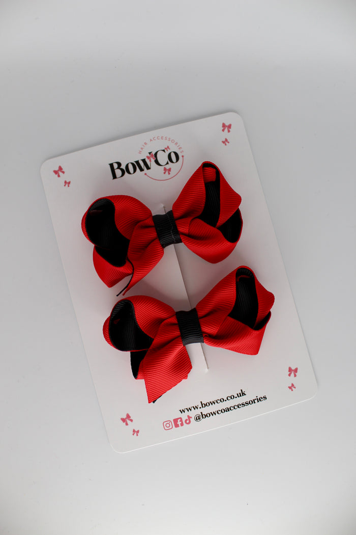 School Red and Black Loop Bow Set - Clip