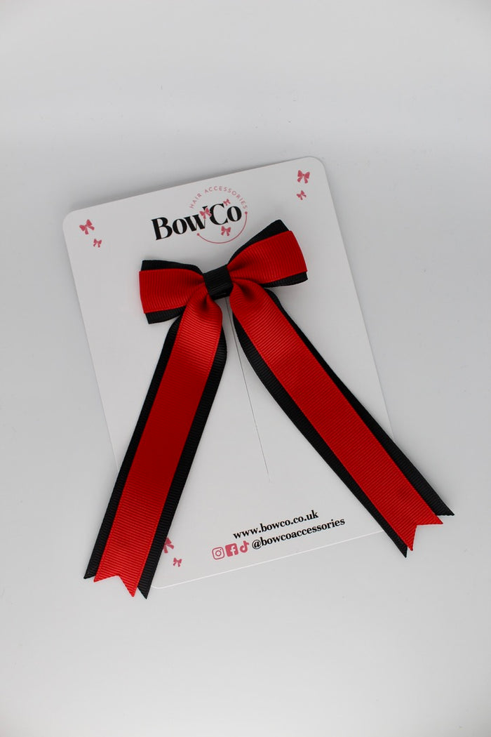 School Red and Black Tuxedo Tails Bow – Clip