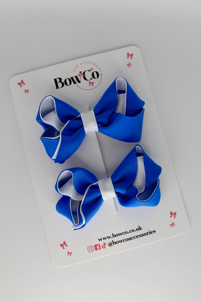 School Royal Blue and White Loop Bow Set - Clip