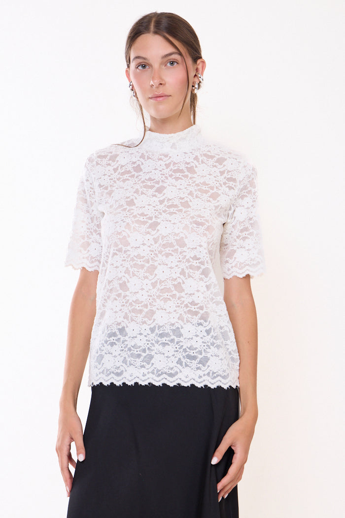 Short-sleeve lace top with scalloped edges wholesale
