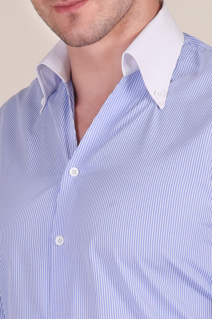 Sky Blue Contrast Pinstripe One Piece Collar by Italian Vega®