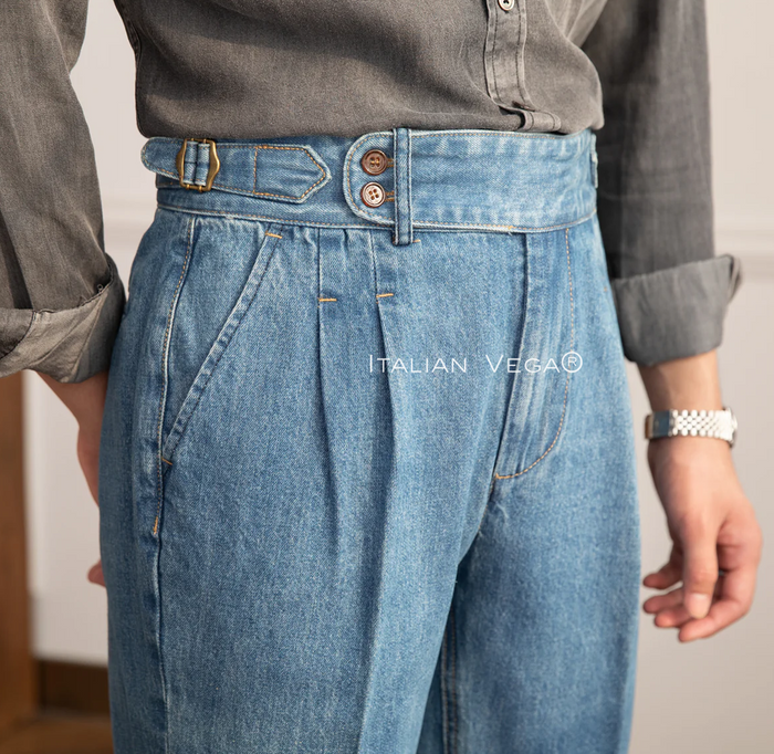 Sky Denim Signature Buttoned Gurkha Trouser Pants for Men by Italian Vega® (Limited Edition)