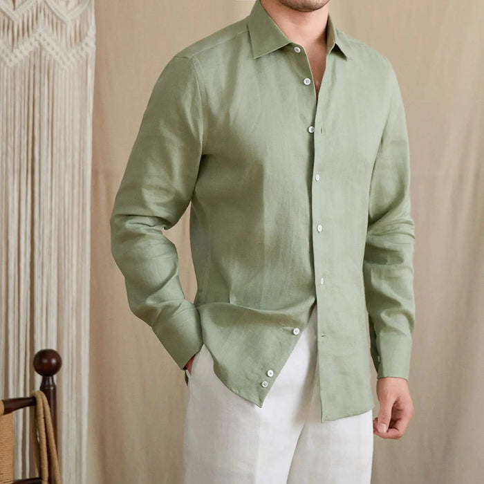Slim-Fit Linen Long Sleeve Shirt BRABION