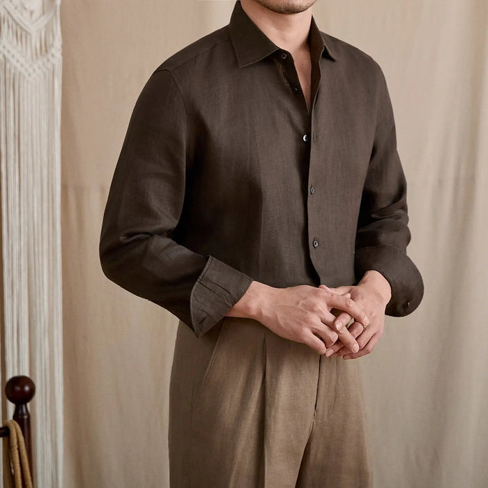 Slim-Fit Linen Long Sleeve Shirt BRABION